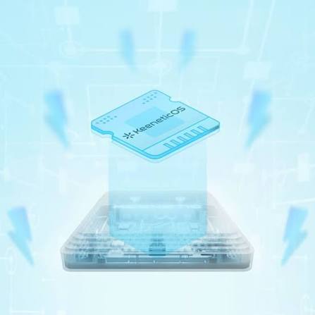Futuristic microchip design with blue accents.
