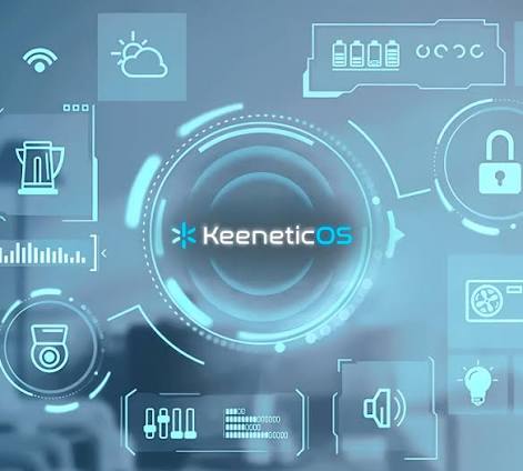 Digital interface with KeeneticOS logo and icons.